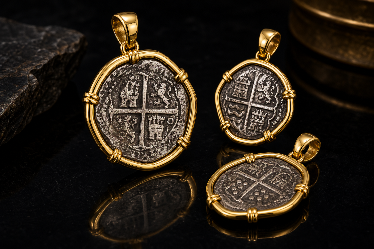 Aged Atocha-style coin jewelry