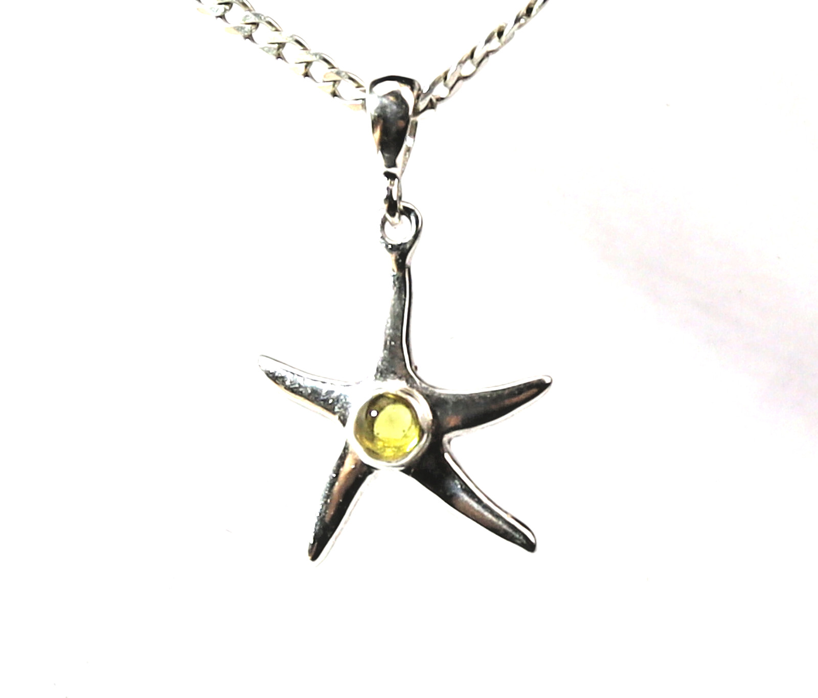 Lovely Natural Clear Yellow Green Amber .925 Sterling Silver Sea Star Pendant 38