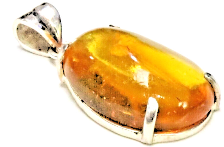Impressive Natural Clear Orange Yellow Amber .925 Sterling Silver Pendant 37mm