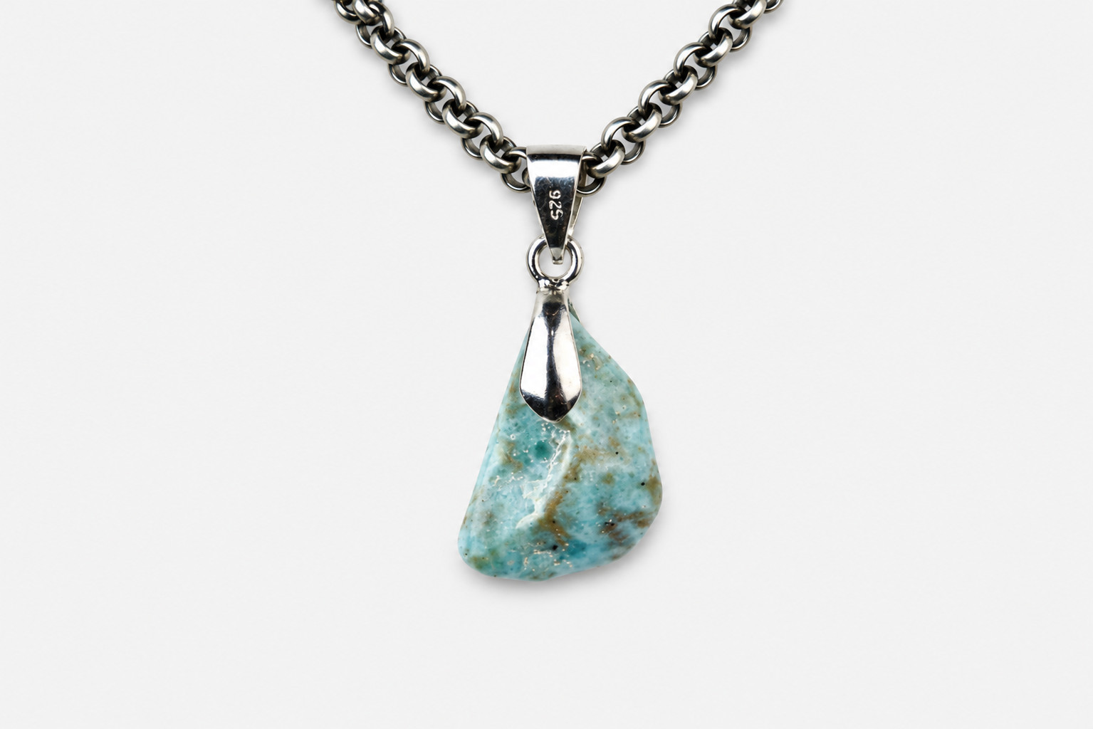 Genuine Dominican Blue Larimar Unique 925 Sterling Silver Pendant 1.3 Inch 3.5g