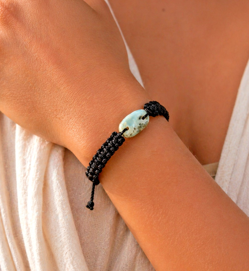 Rarest Natural Larimar (20mm) Bracelet Wristband adjustable Macrame cord