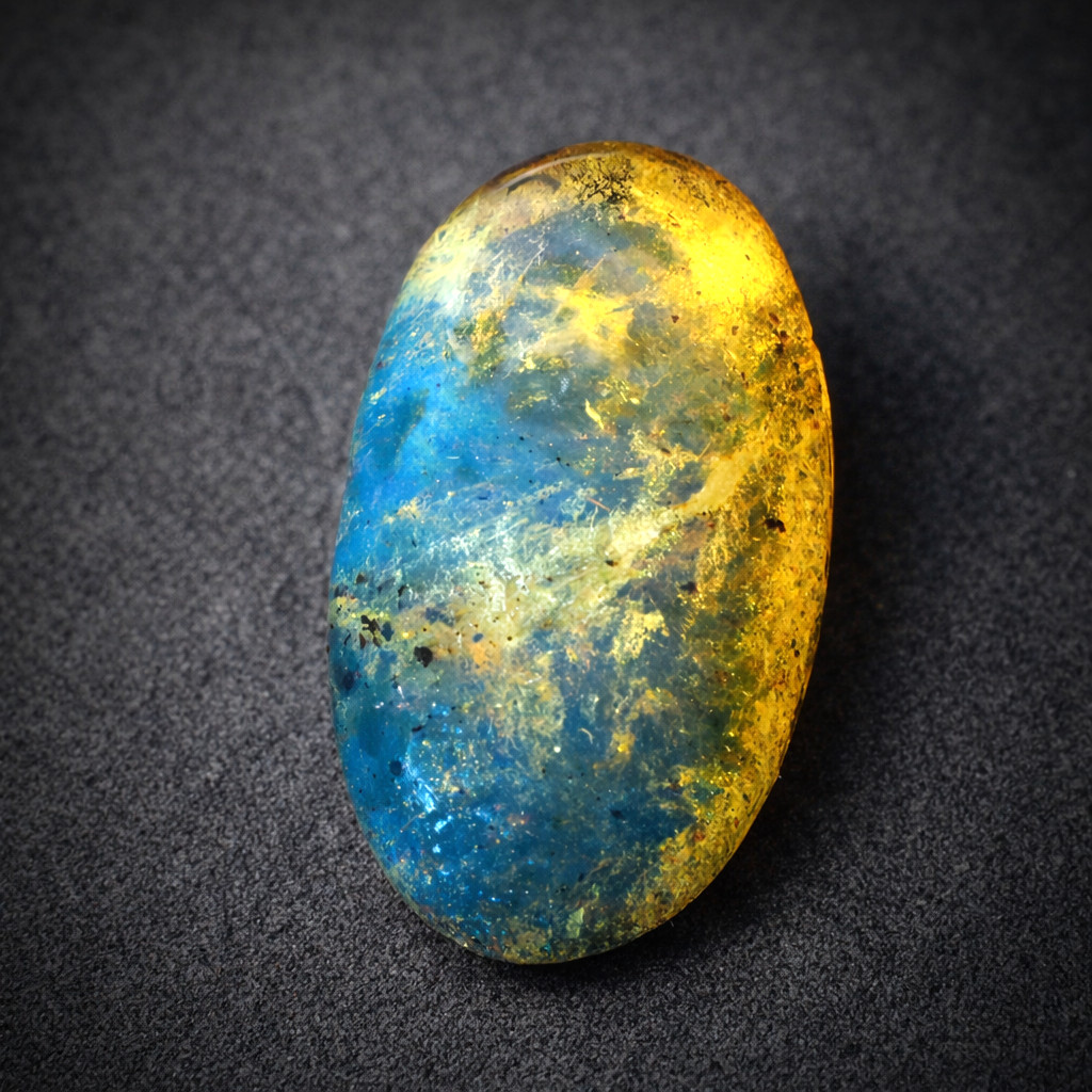 Natural Dominican Yellow Blue Amber Polished Oval Stone Cabochon 22mm