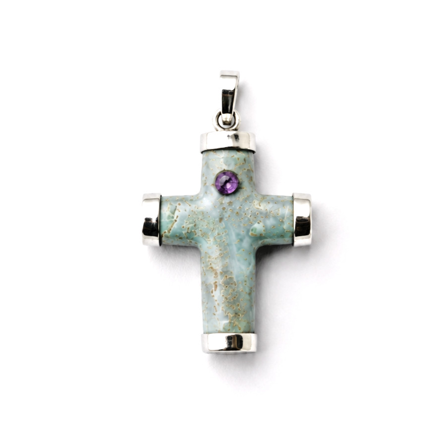 Natural Light Blue Larimar Amethyst .925 Sterling Silver Pendant 51mm