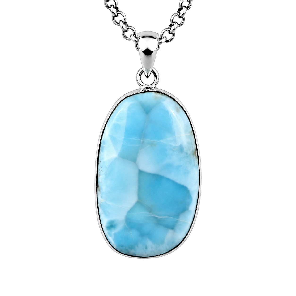 Larimar Anhänger 925 Sterlingsilber Himmelblau Naturstein Unikat aus der Karibik