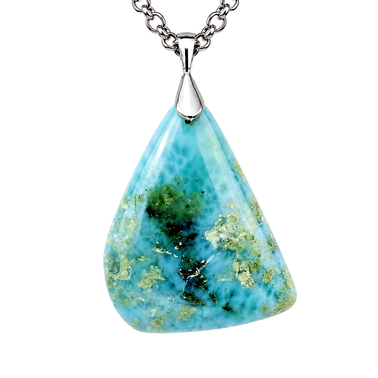 Natürlicher Larimar Anhänger aus 925 Silber – Ozeanblaues Unikat, 44 mm