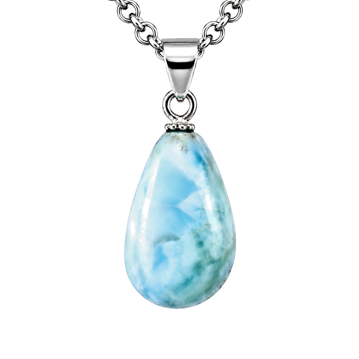 Premium Elegant Sky Blue Larimar 925 Sterling Silver Teardrop Pendant 35mm