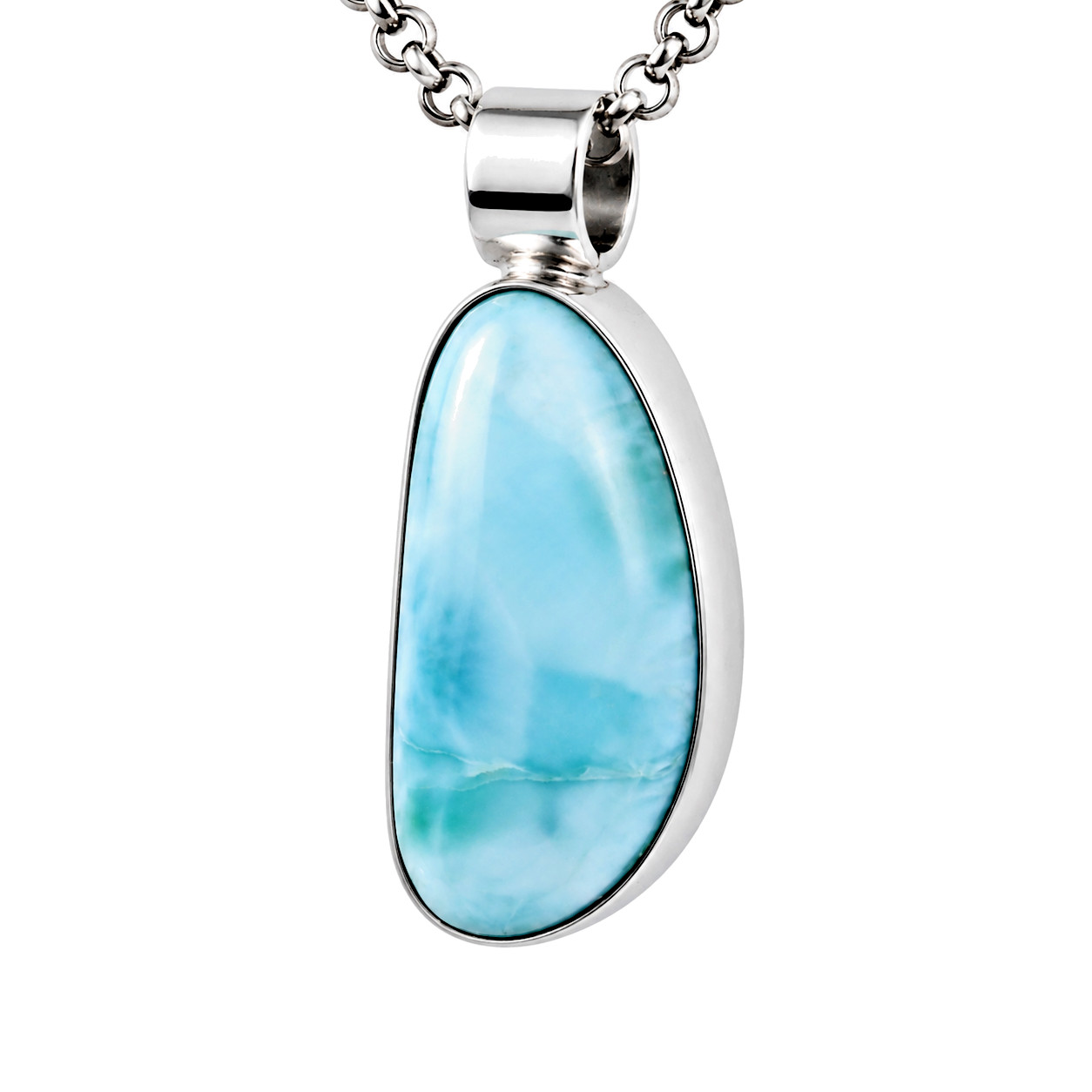 Unique Premium Sky Blue Larimar 925 Sterling Silver Elongated Oval Pendant 40mm