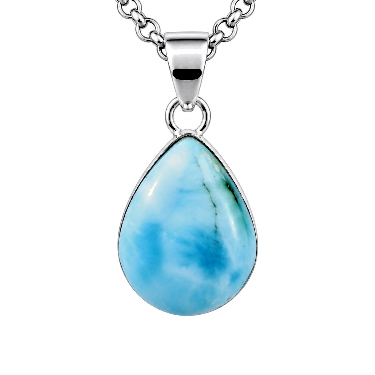 Artisan Polished Sky Blue Larimar 925 Sterling Silver Teardrop Pendant 26mm