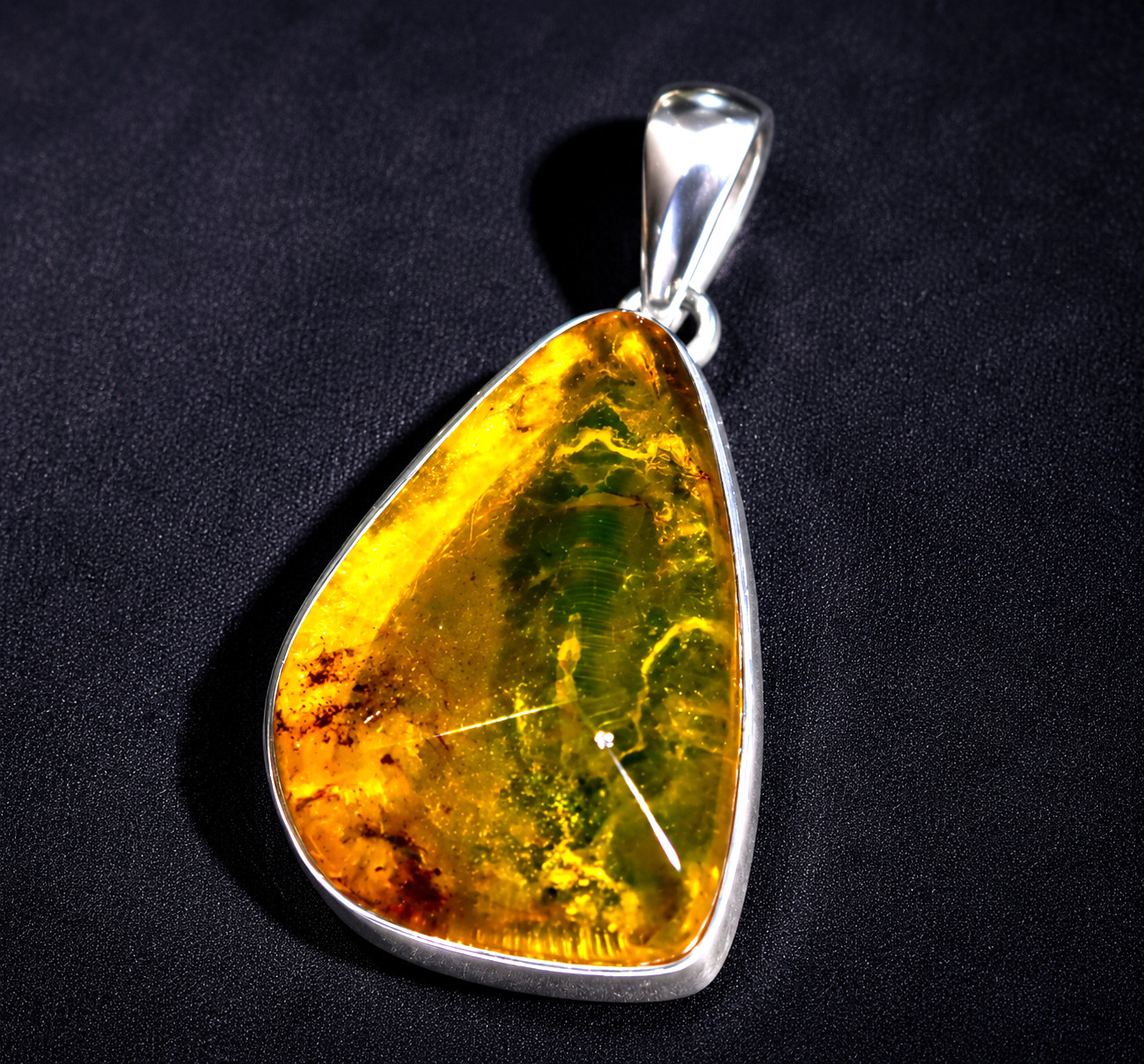 Finest Faceted Natural Clear Green Yellow Amber 925 Sterling Silver Pendant 35mm