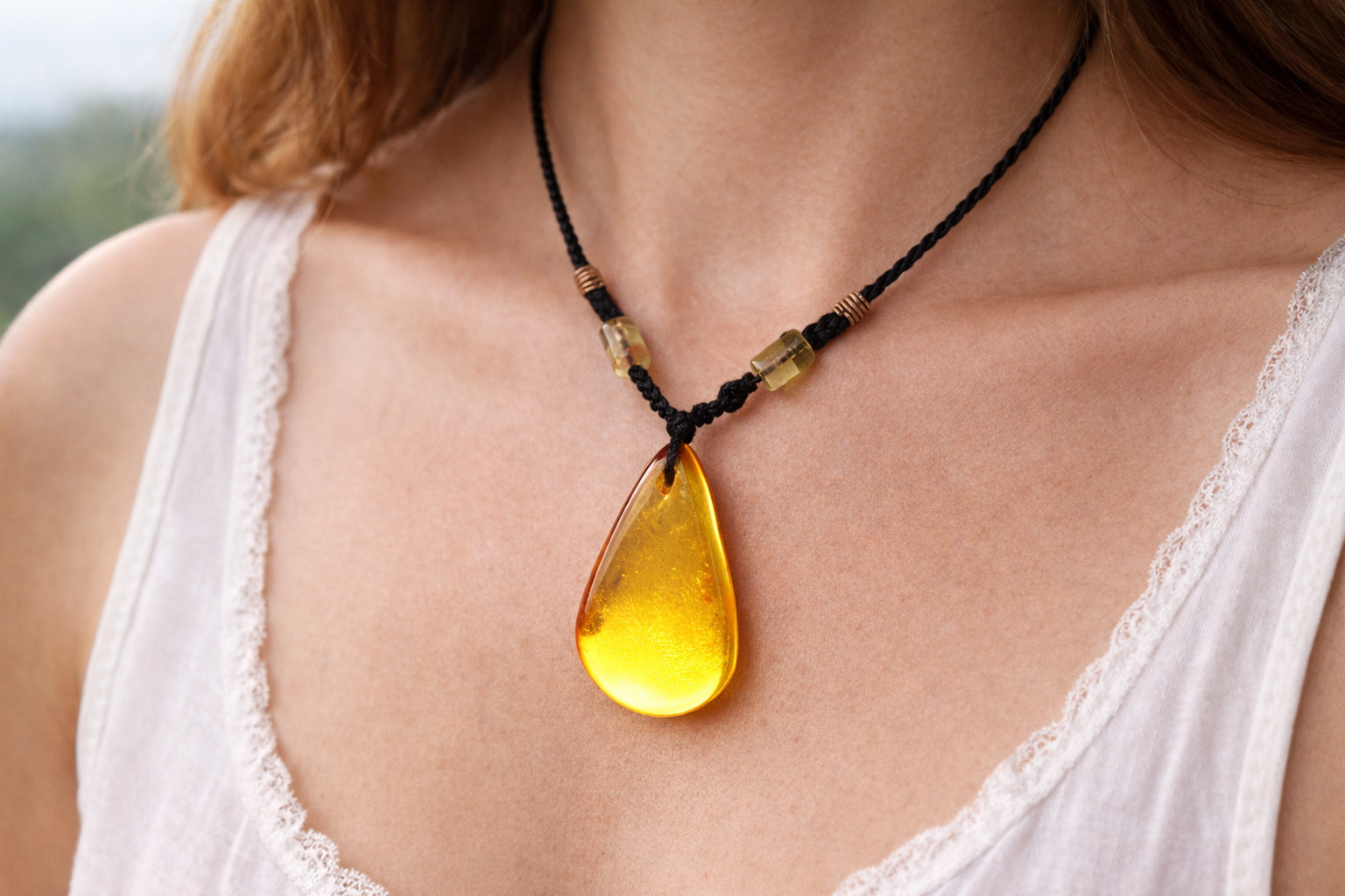 Exquisite Natural Clear Orange Green Amber  Necklace 21inch