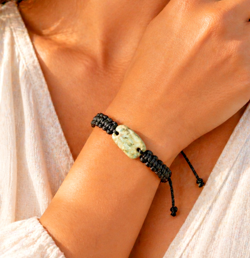 Rarest Dominican Real Larimar (20mm) Bracelet Wristband adjustable Macrame cord