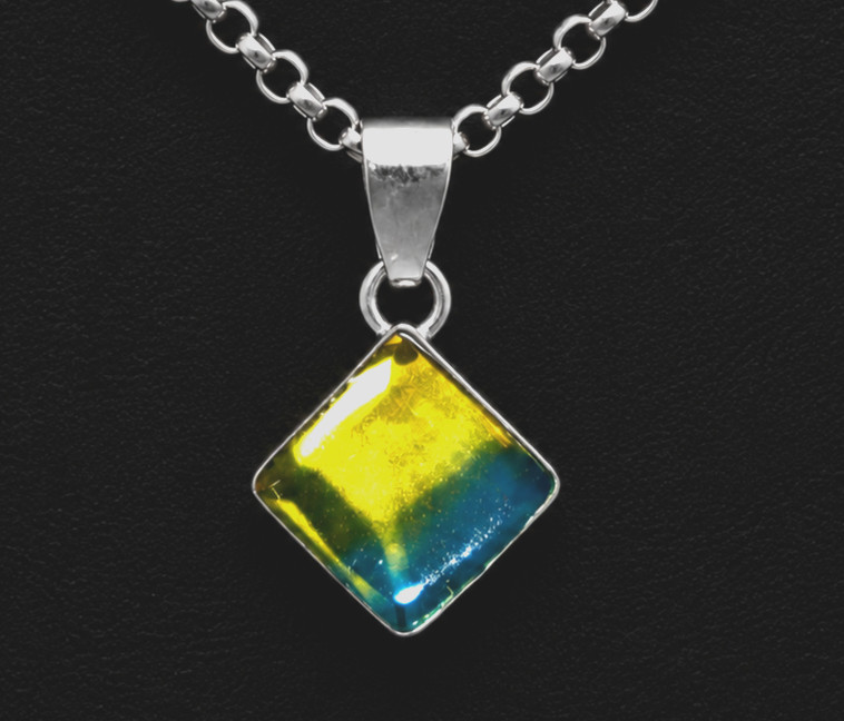 Elegant Fine Green Blue Amber 925 Sterling Silver Square Pendant 26mm