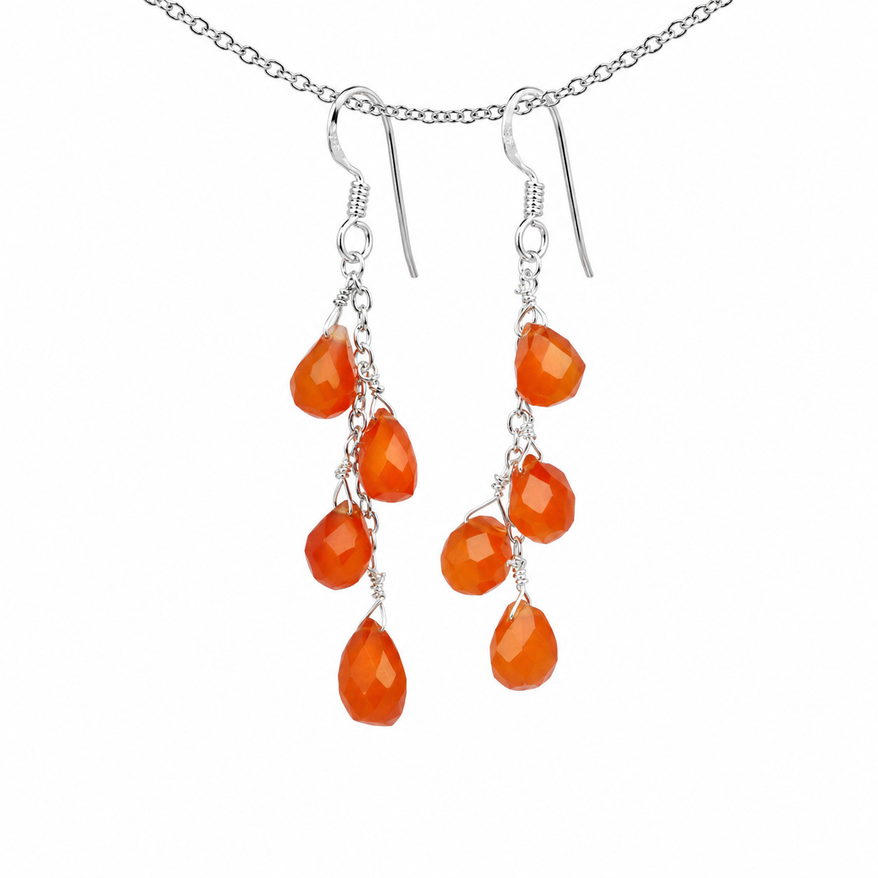 Unique Premium Orange Carnelian 925 Sterling Silver Faceted Teardrop Earrings