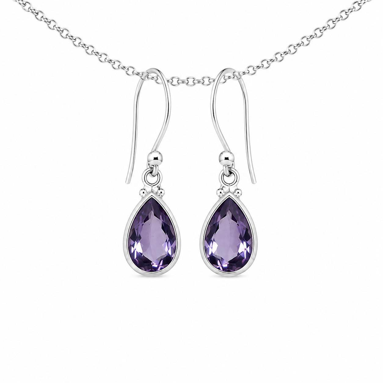 Artisan Polished Purple Amethyst 925 Sterling Silver Teardrop Earrings