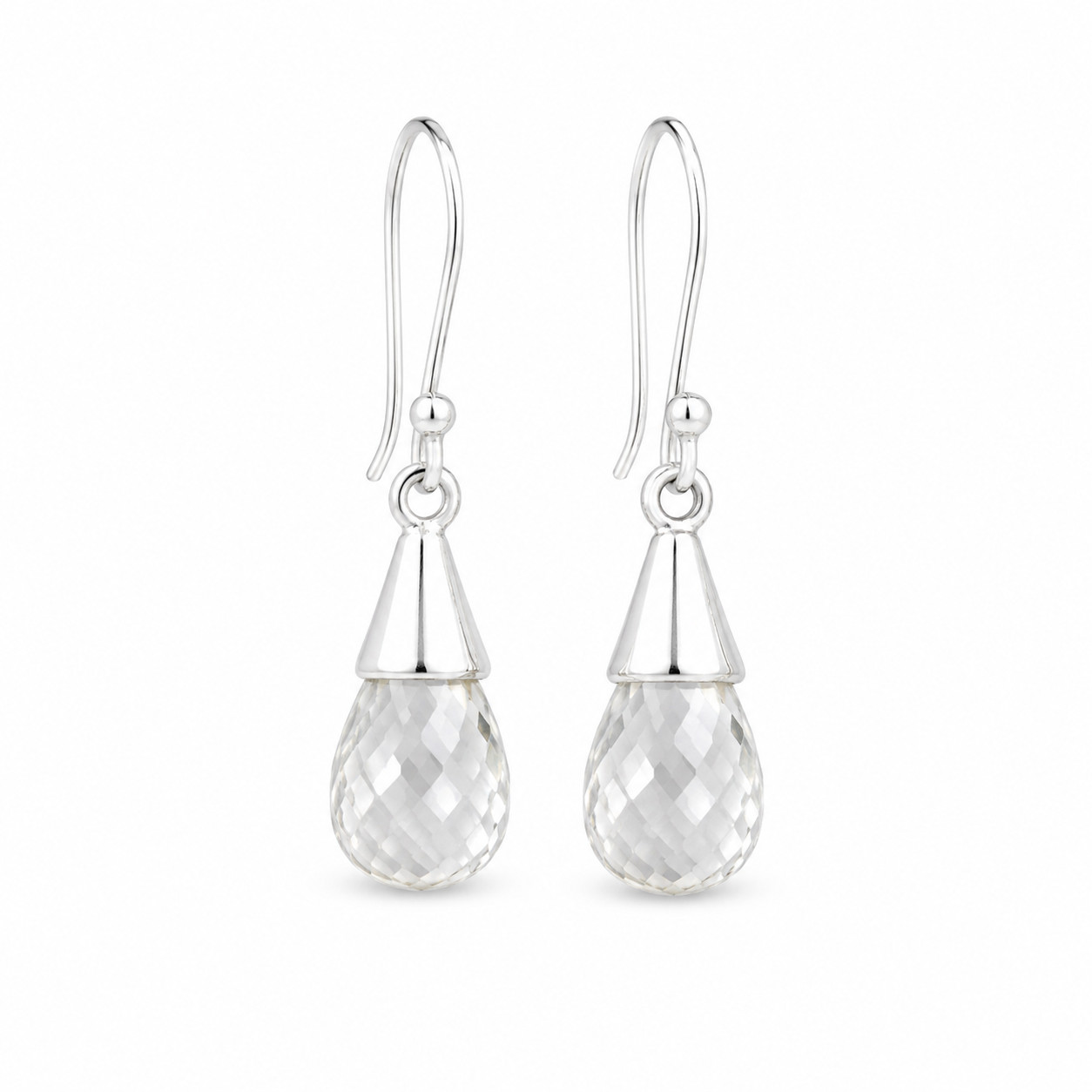Polished Statement Clear Rock Crystal Quartz 925 Sterling Silver Earrings 35mm