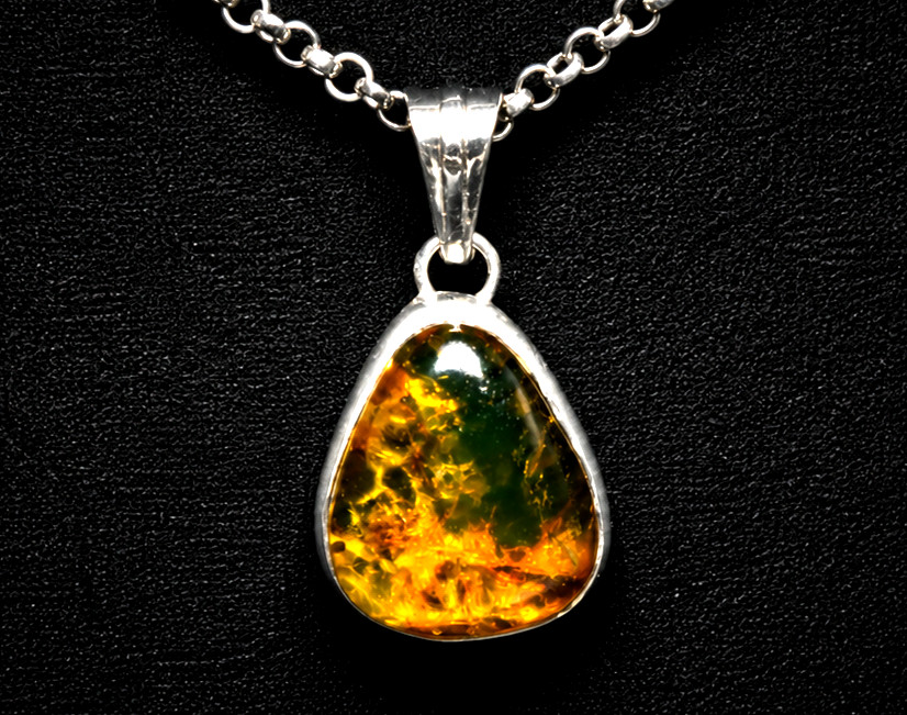 Polished Statement Orange Green Amber 925 Sterling Silver Teardrop Pendant 29mm