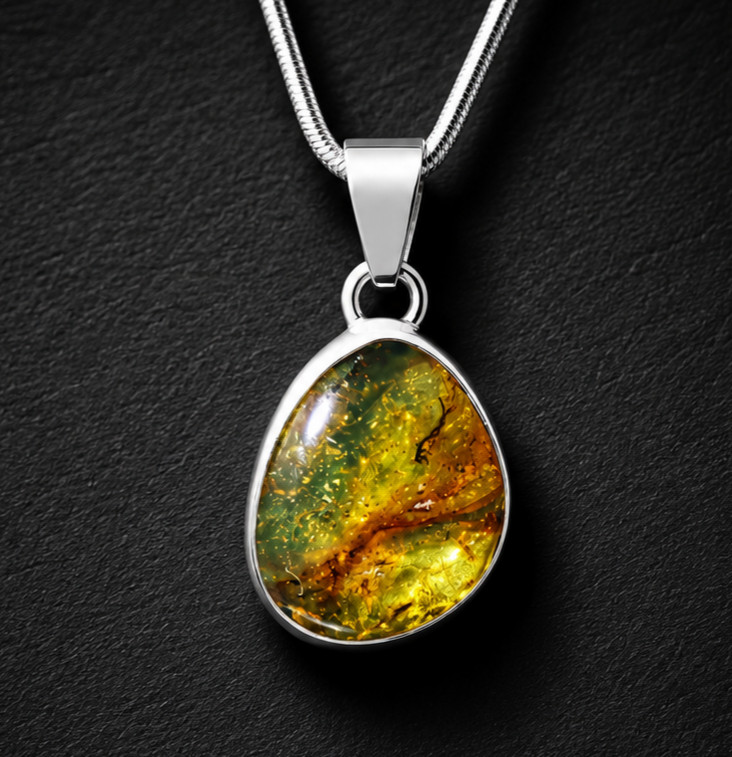 Artisan Polished Yellow Green Amber 925 Sterling Silver Pendant 28mm
