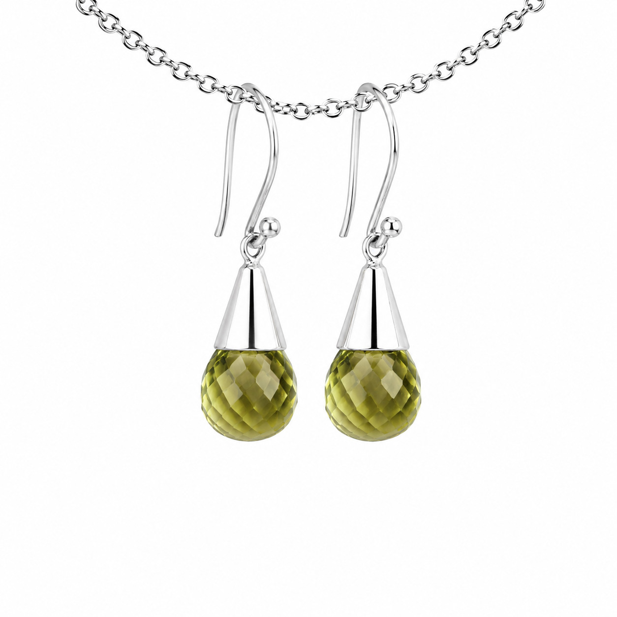 Statement Gift Green Quartz 925 Sterling Silver Teardrop Briolette Earrings 35mm