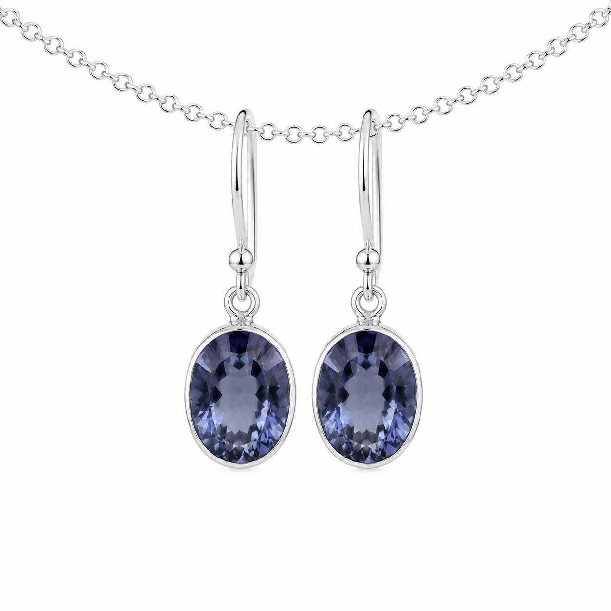 Handcrafted Natural Blue Violet Iolite 925 Sterling Silver Oval Earrings 31mm