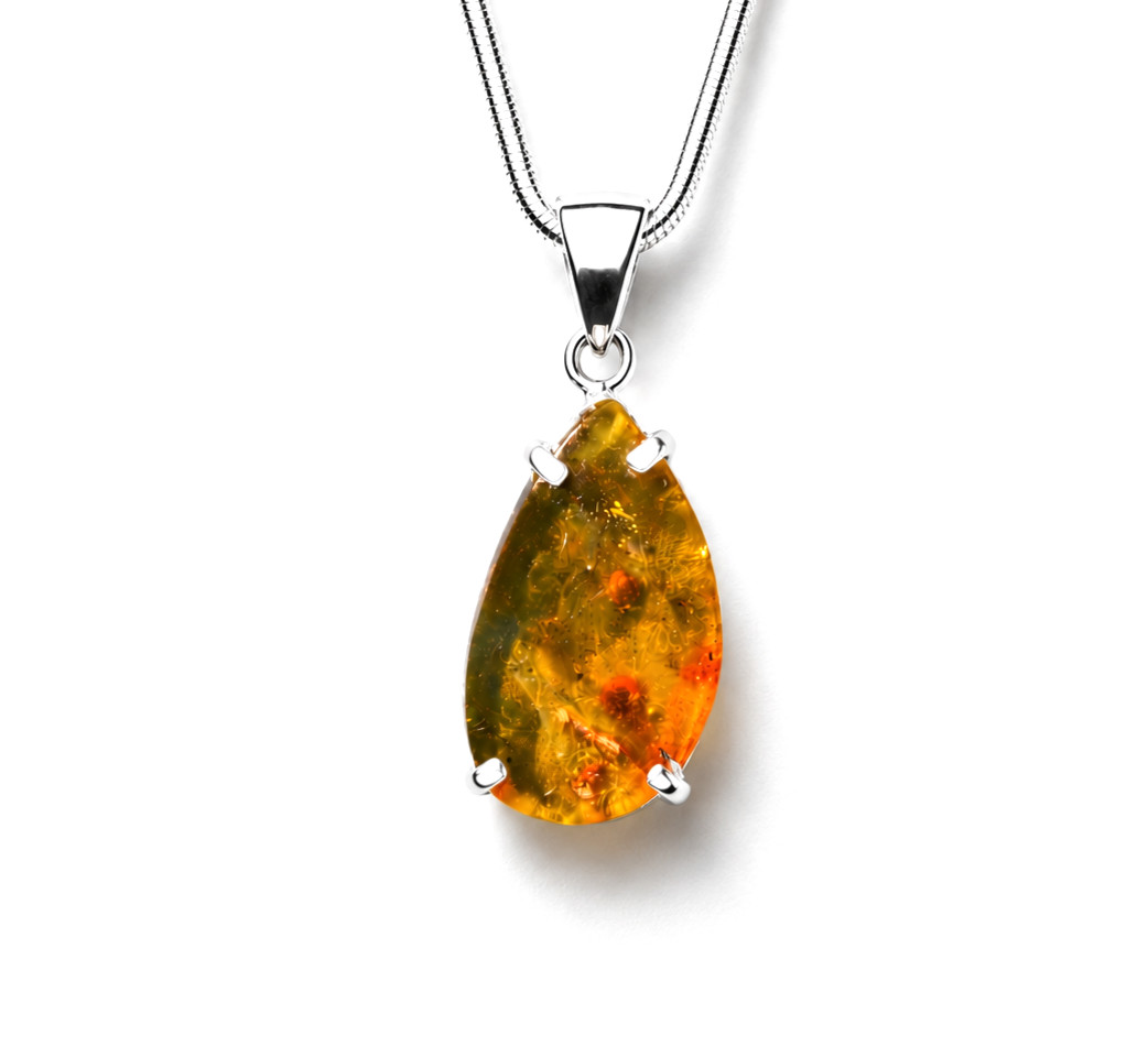 Quality Artisan Orange Yellow Amber 925 Sterling Silver Pendant 45mm