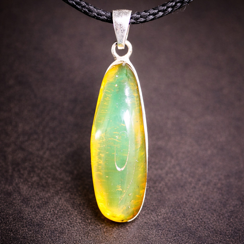 Finest Natural Clear Green Yellow Amber .925 Sterling Silver Pendant 35mm