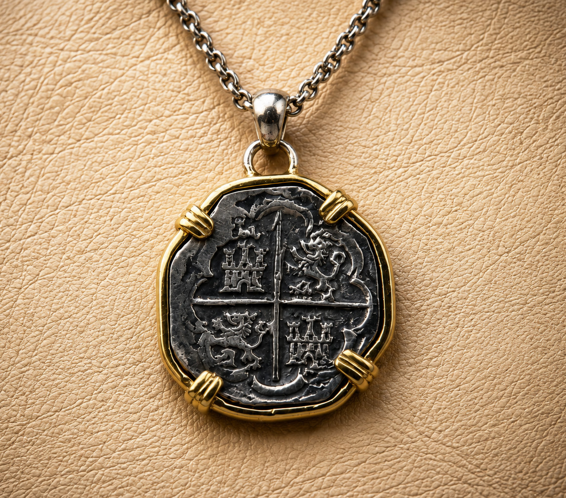 Urca de Lima Style Coin Pendant Solid 925 Silver 18K Gold Plated Bezel 40mm