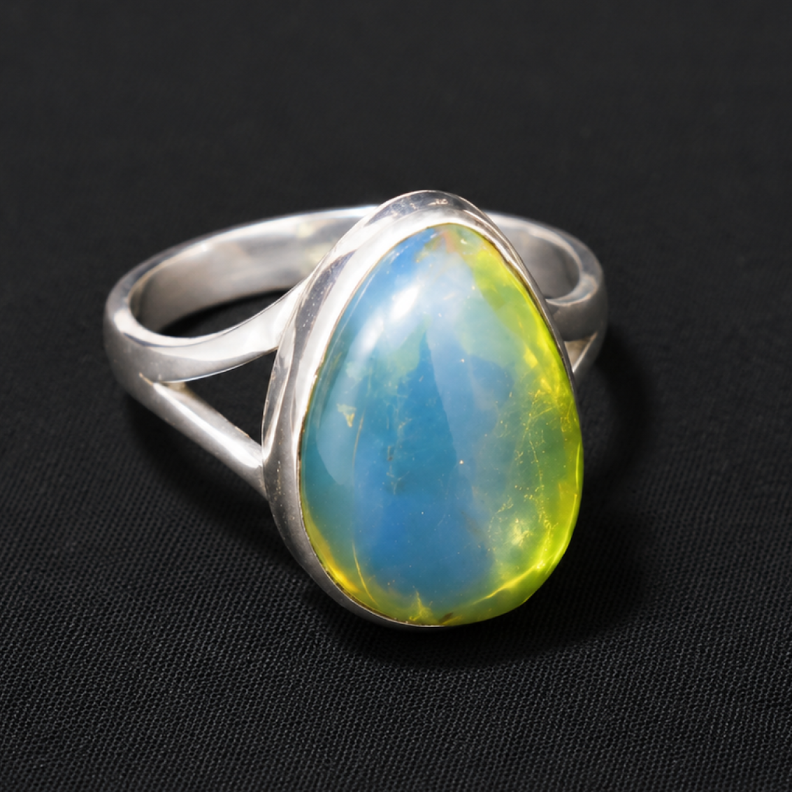 Genuine Sky Blue Dominican Amber 925 Sterling Silver Clear Teardrop Jewelry