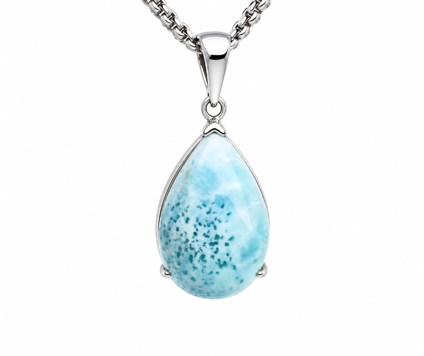 Finest Natural Light Blue Larimar .925 Sterling Silver Pendant 34mm