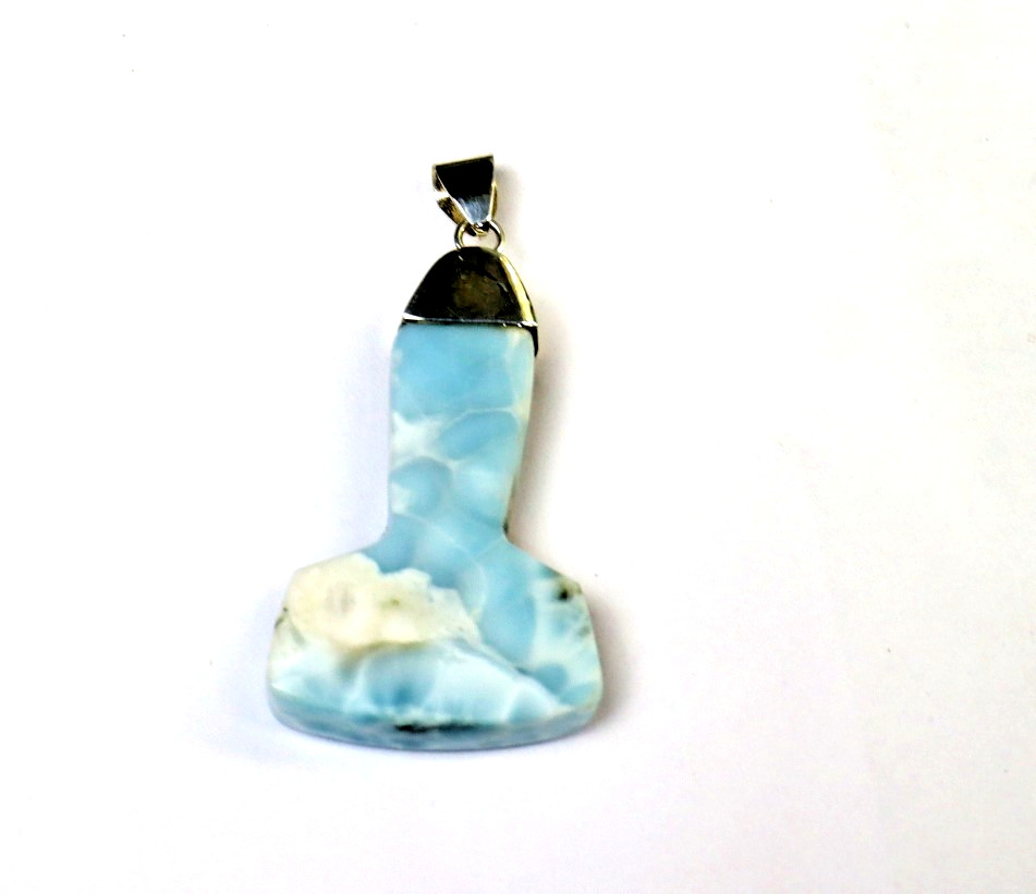 Impressive Natural  Blue Larimar .925 Sterling Silver Thor's Hammer Pendant 56mm
