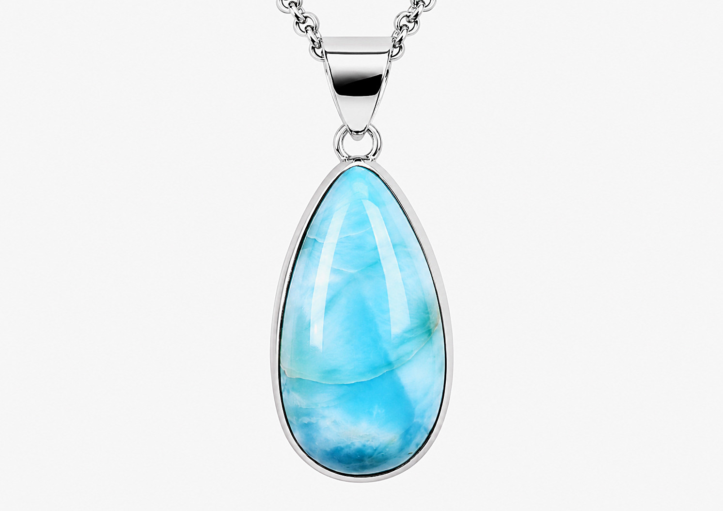 Impressive 1 3/4 inch Natural Sky Blue AAA Larimar .925 Sterling Silver Pendant