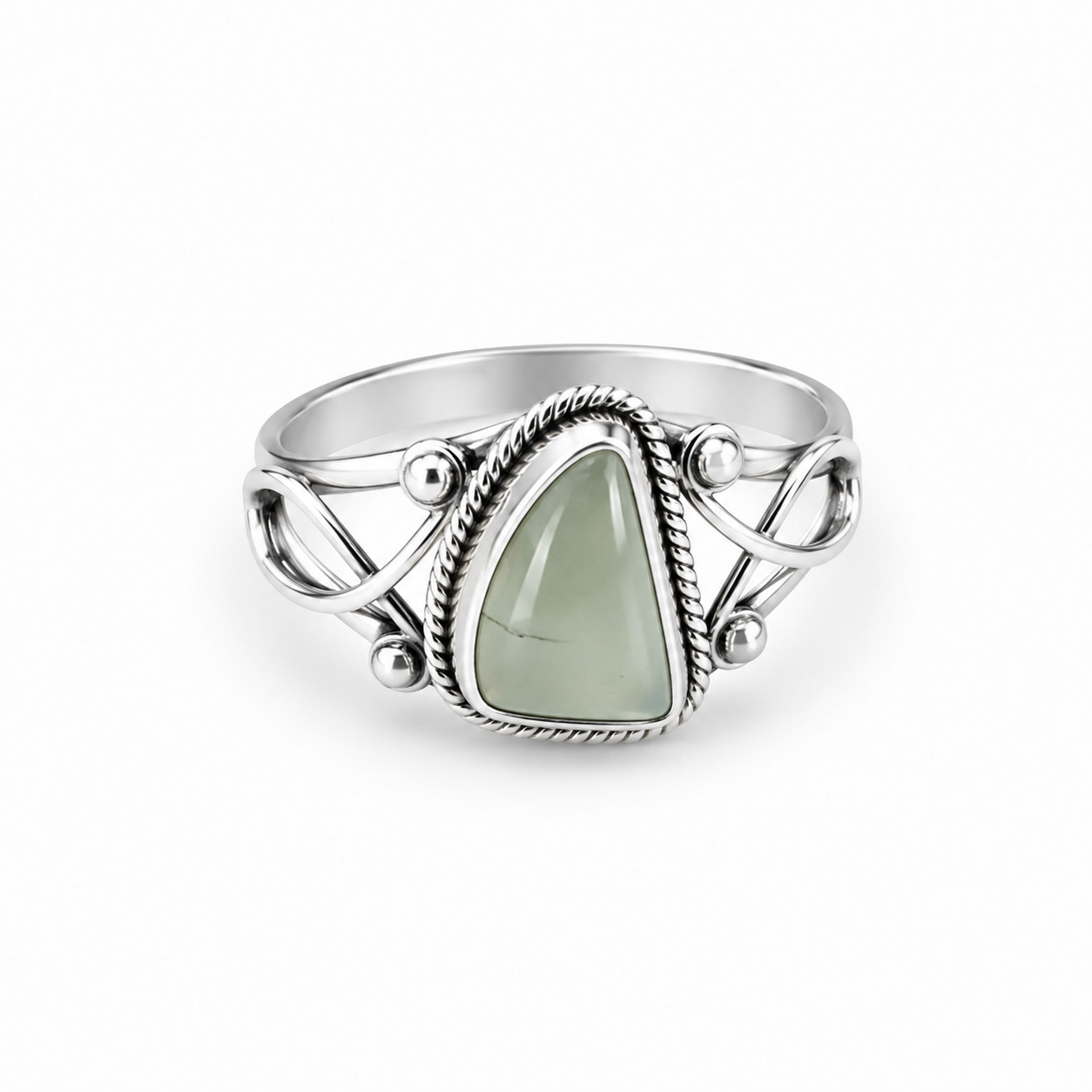 Authentic Beautiful Pale Green Prehnite 925 Sterling Silver Freeform Ring #6.5