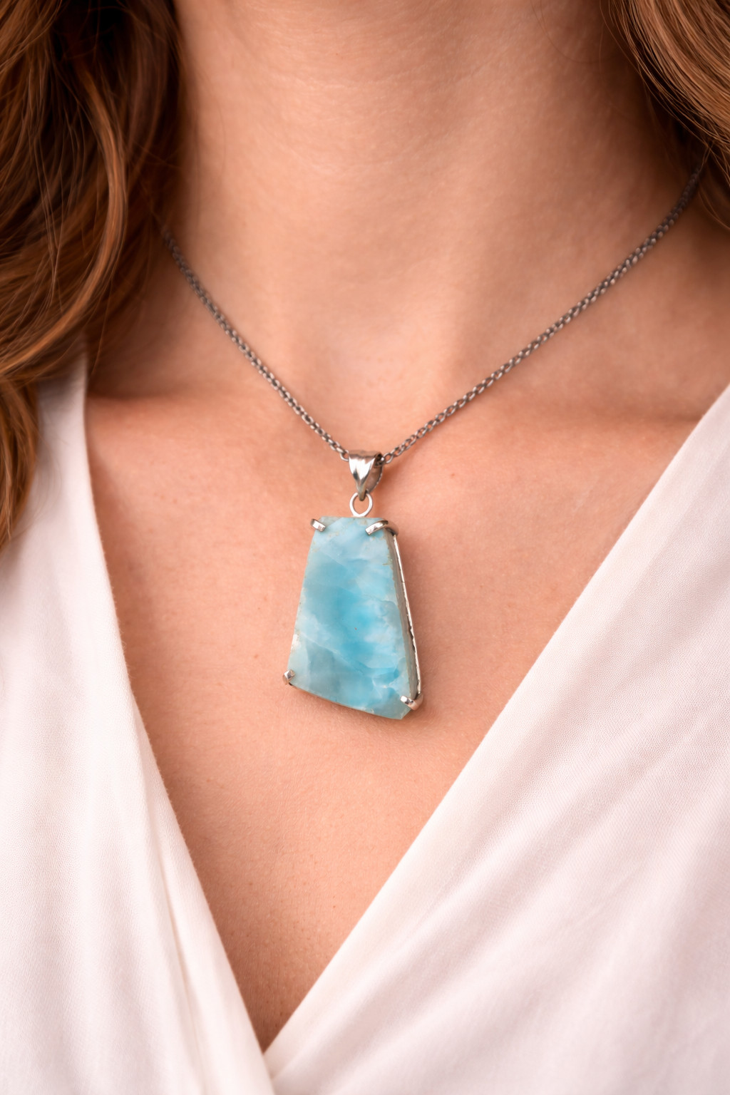 Natural Deep Blue Larimar slice .925 Sterling Silver Pendant 53mm