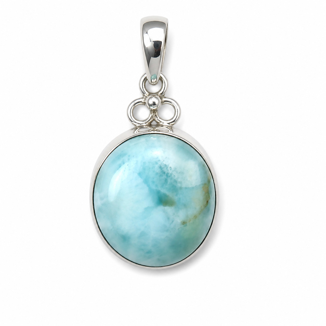 Beautiful Natural Ocean Blue Larimar .925 Sterling Silver Pendant 35mm