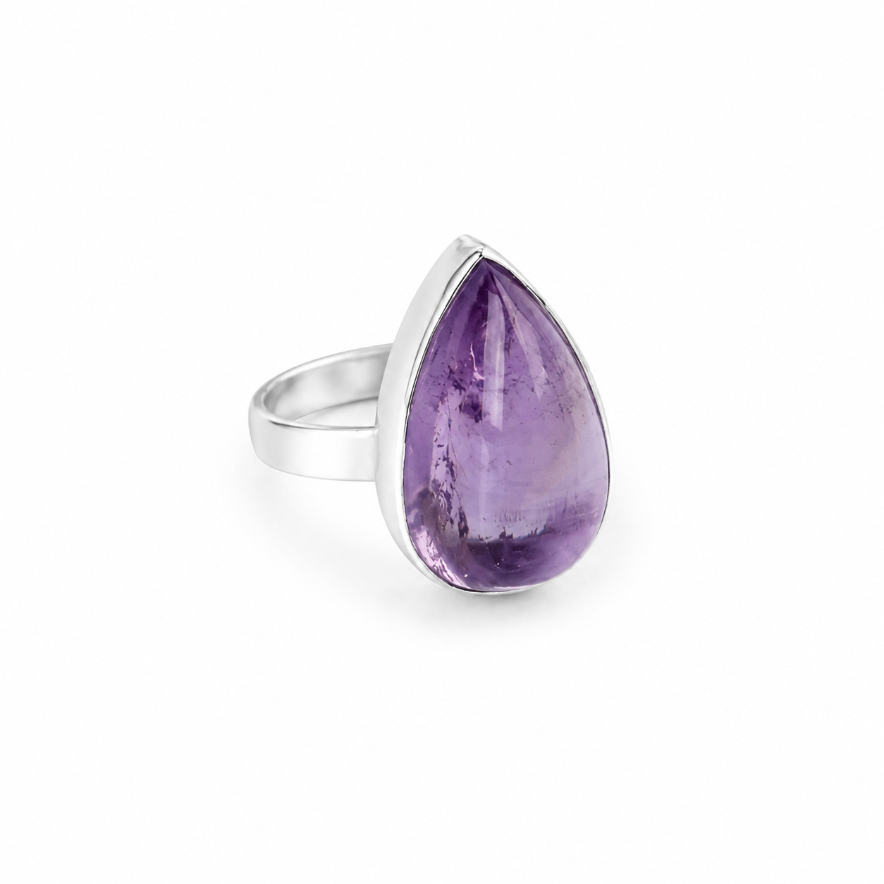 Elegant Fine Purple Amethyst 925 Sterling Silver Teardrop Ring US#7 3/4
