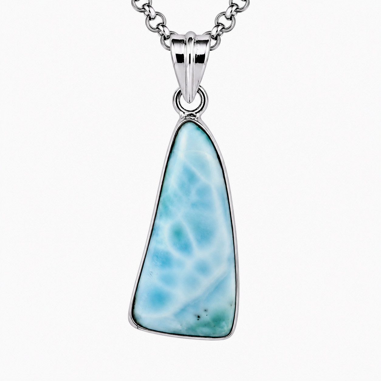 Gift Genuine Sky Blue Larimar 925 Sterling Silver Pendant 41mm