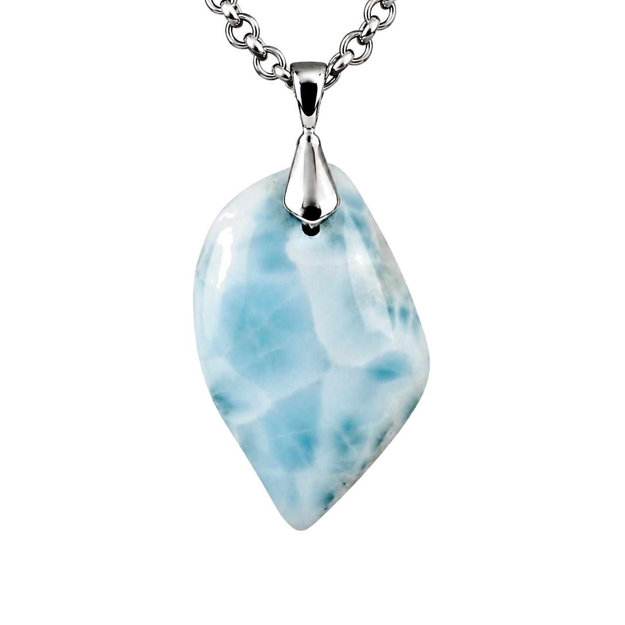 Beautiful Exquisite Sky Blue Larimar 925 Sterling Silver Freeform Pendant 38mm