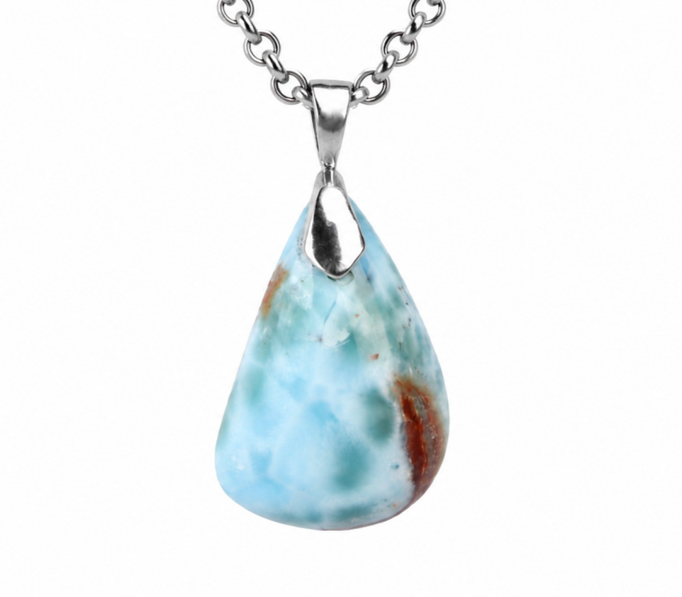 Larimar Blue Sterling Silver Pendant 33mm