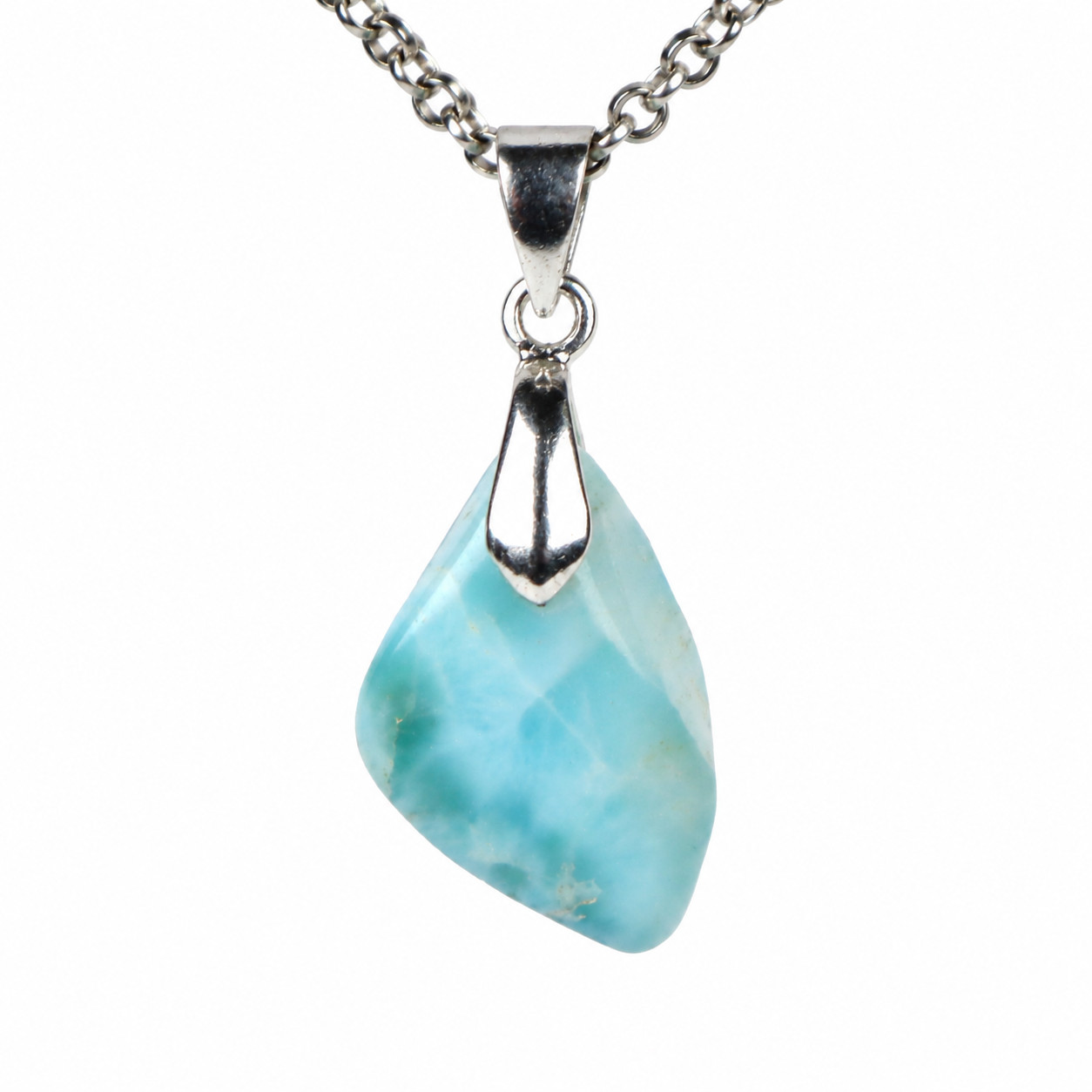 Lovely Natural Light Blue Larimar .925 Sterling Silver Pendant 34mm