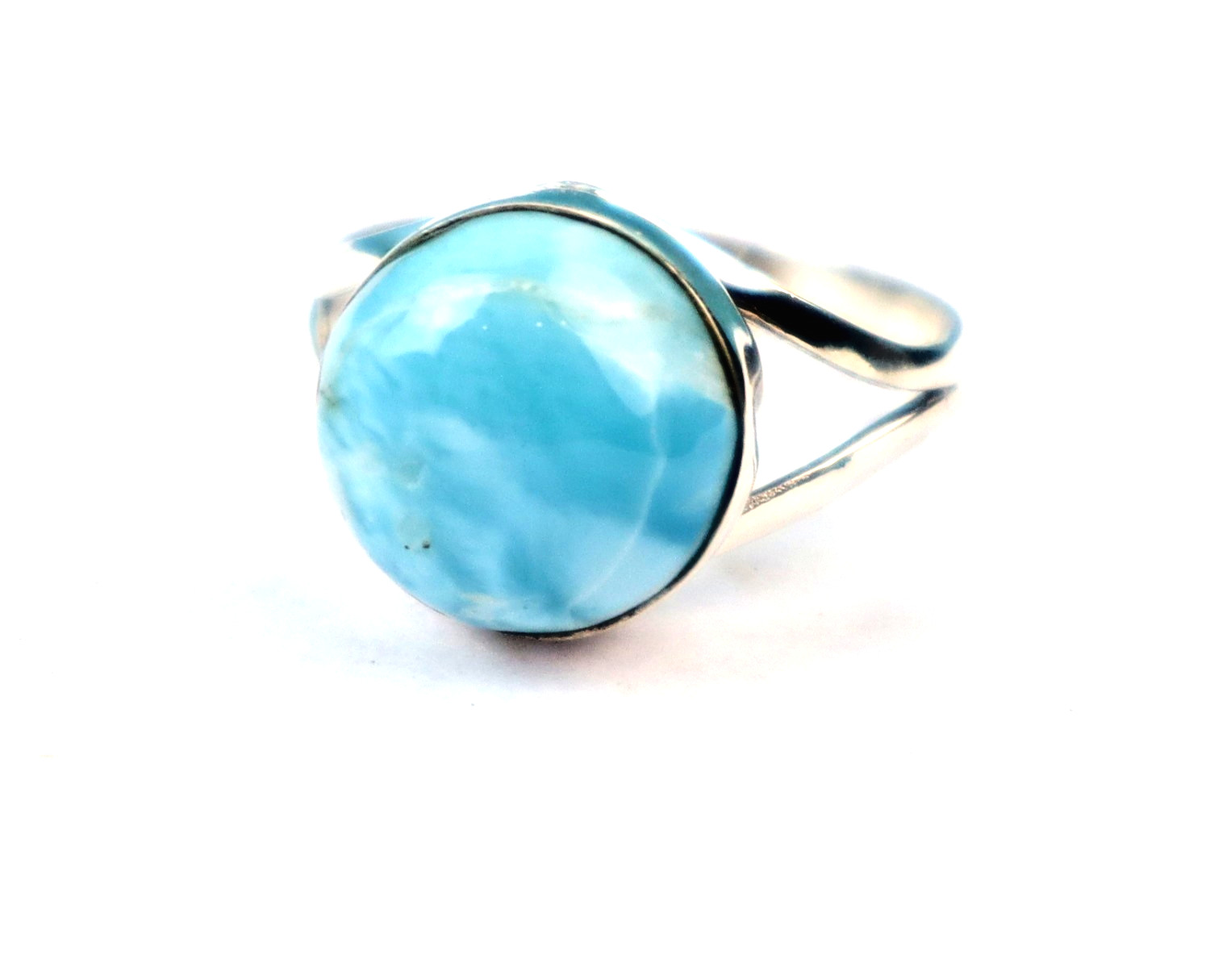 Charming Des. Natural Sky Blue Larimar .925 Sterling Silver Ring #10 free resize