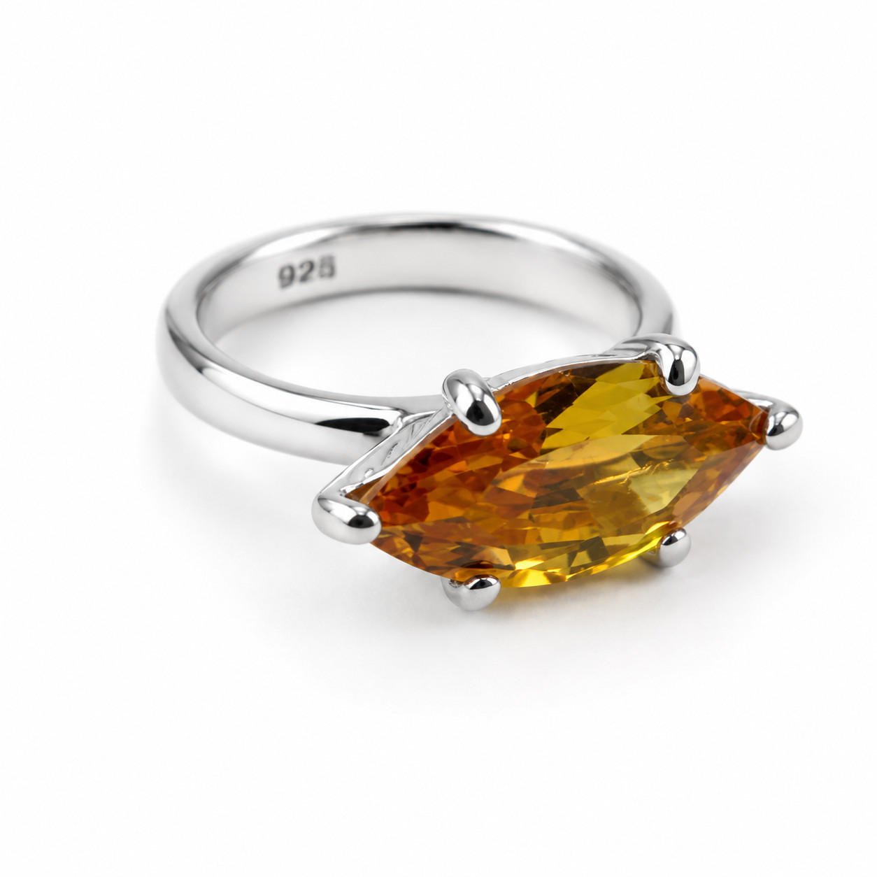 Fine Rare Orange Citrine 925 Sterling Silver Marquise Ring US#6 1/4