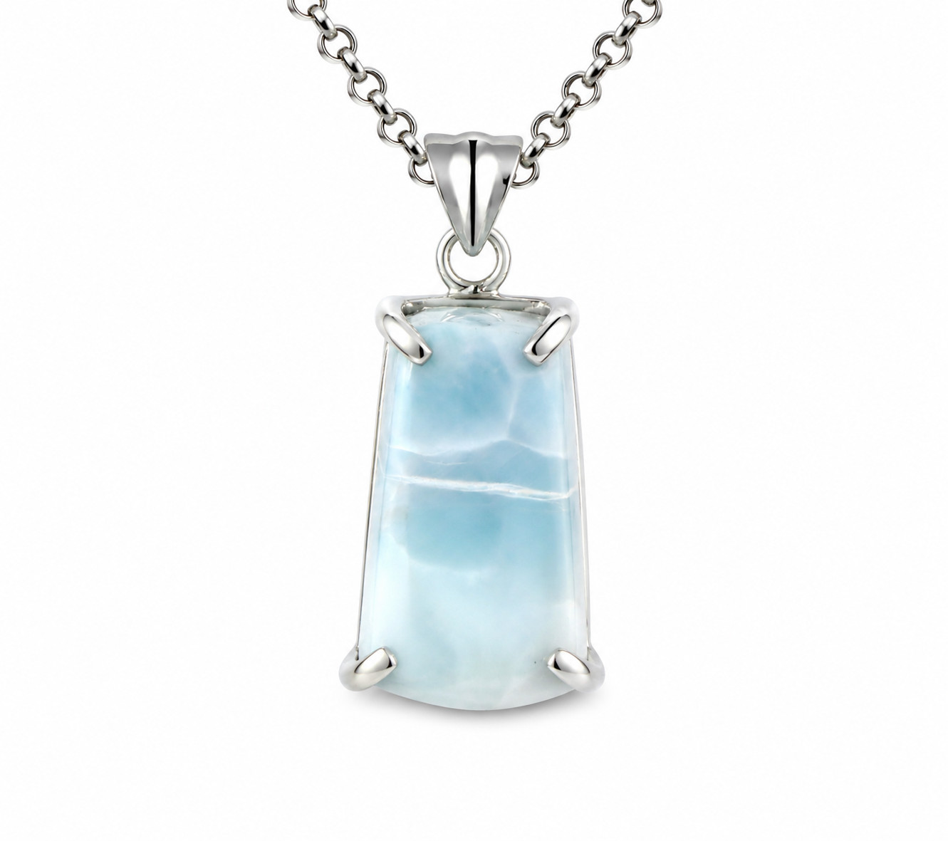 Beautiful Natural Sky Blue Larimar .925 Sterling Silver Pendant 36mm