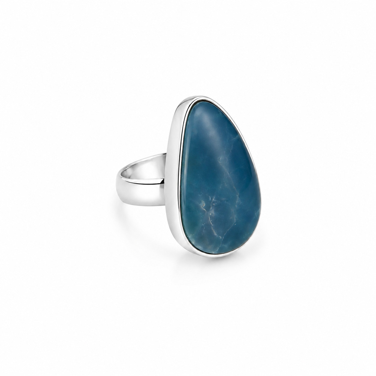 Premium Elegant Blue White Blue Chalcedony 925 Sterling Silver Teardrop Ring