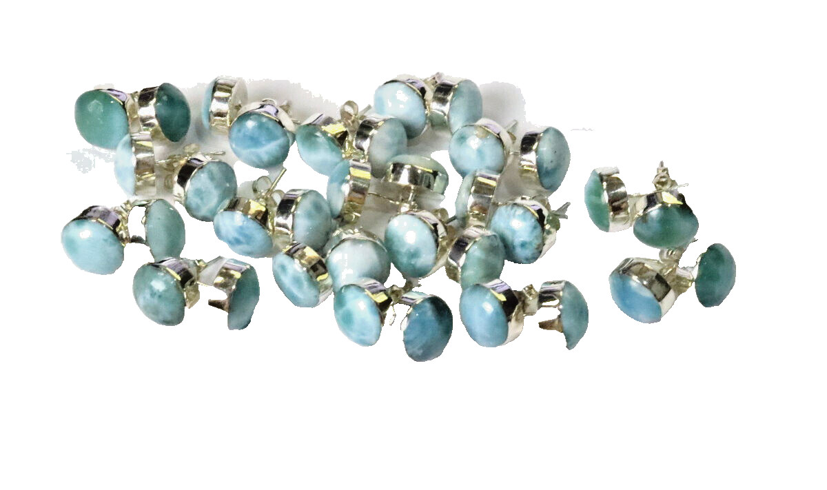 Beautiful Natural Sky Blue Larimar .925 Sterling Silver Studs Earrings 10mm