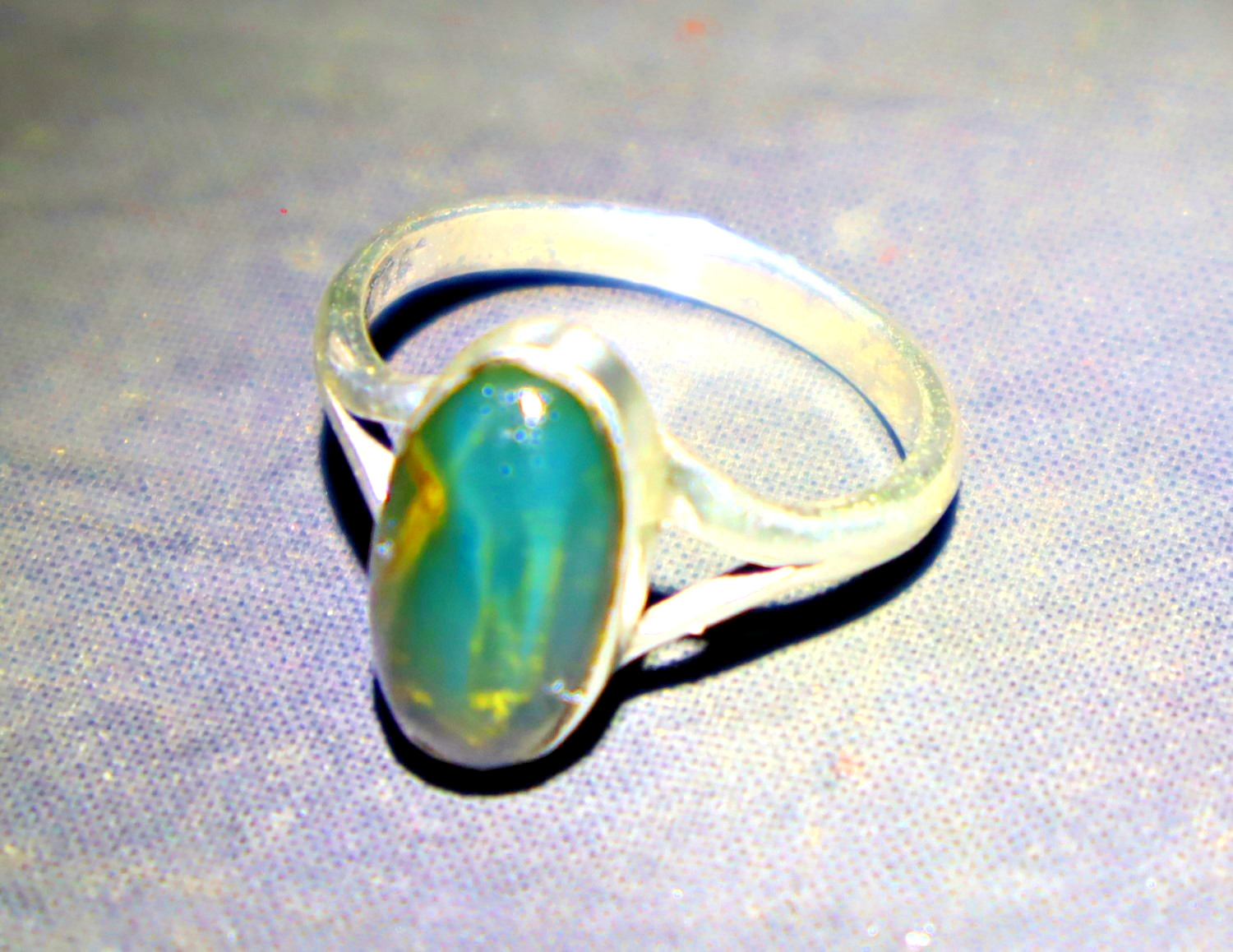 Prettily Clear Deep Blue Amber .925 Sterling Silver Ring #6 free resizing