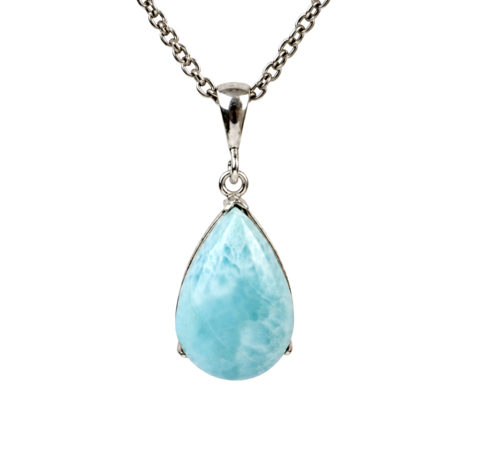 Exquisite Handcrafted Sky Blue Larimar 925 Sterling Silver Sun Pendant 39mm