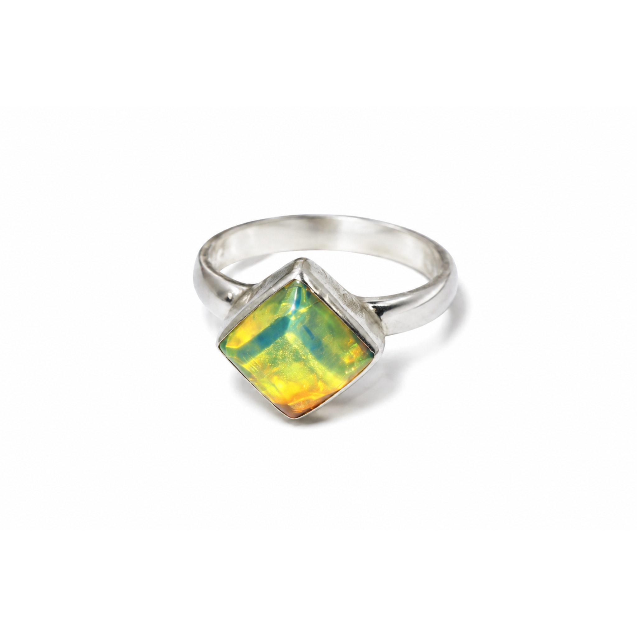 Untreated Green Orange Dominican Amber 925 Sterling Silver Clear Oval Ring #5.5
