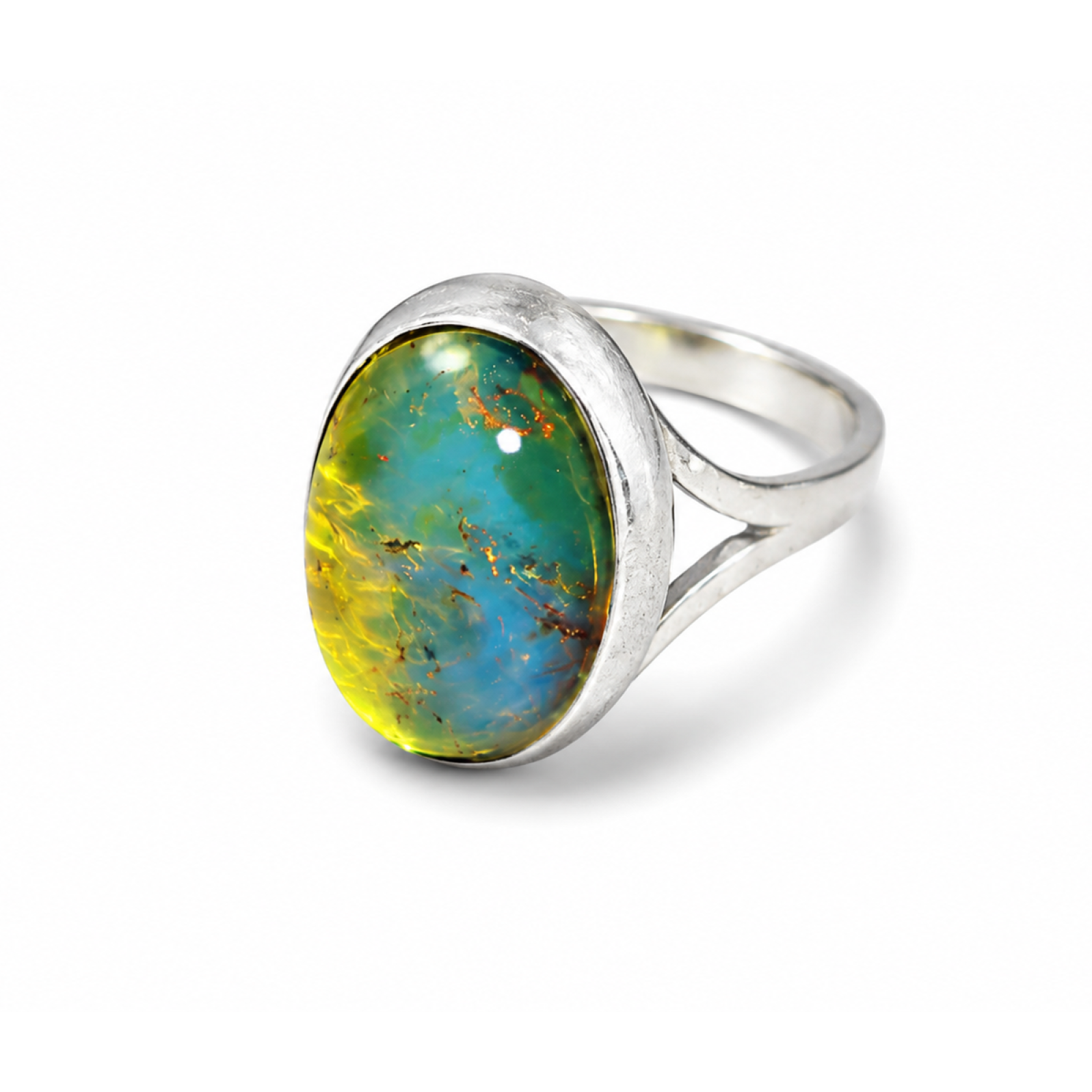 Natural Dominican Blue Amber Ring 925 Sterling Silver Size 7.25 Yellow Blue