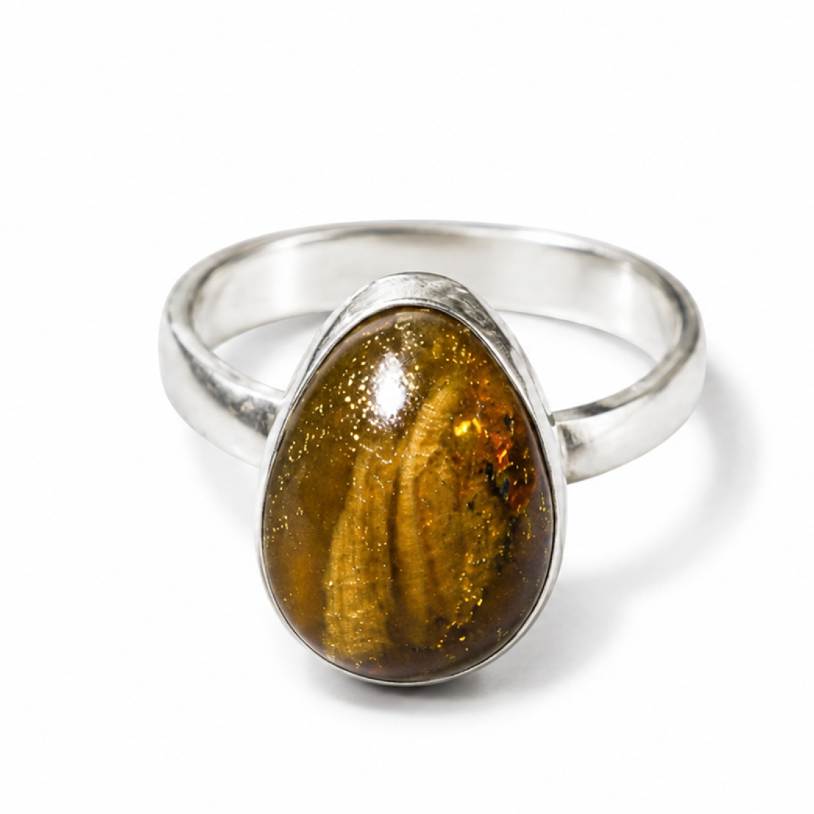 Master Artisan Warm Brown Dominican Amber 925 Sterling Silver Clear Freeform Ring #7.25
