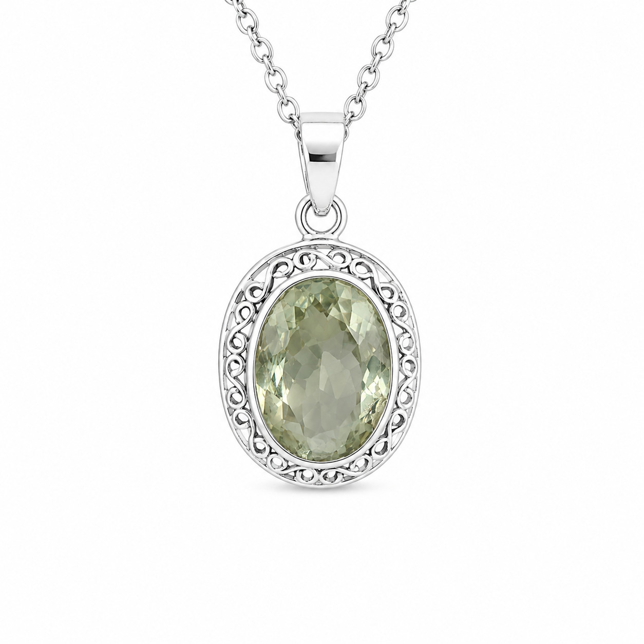 Fine Rare Light Green Greenish Yellow Green Amethyst (Prasiolite) Oval Pendant