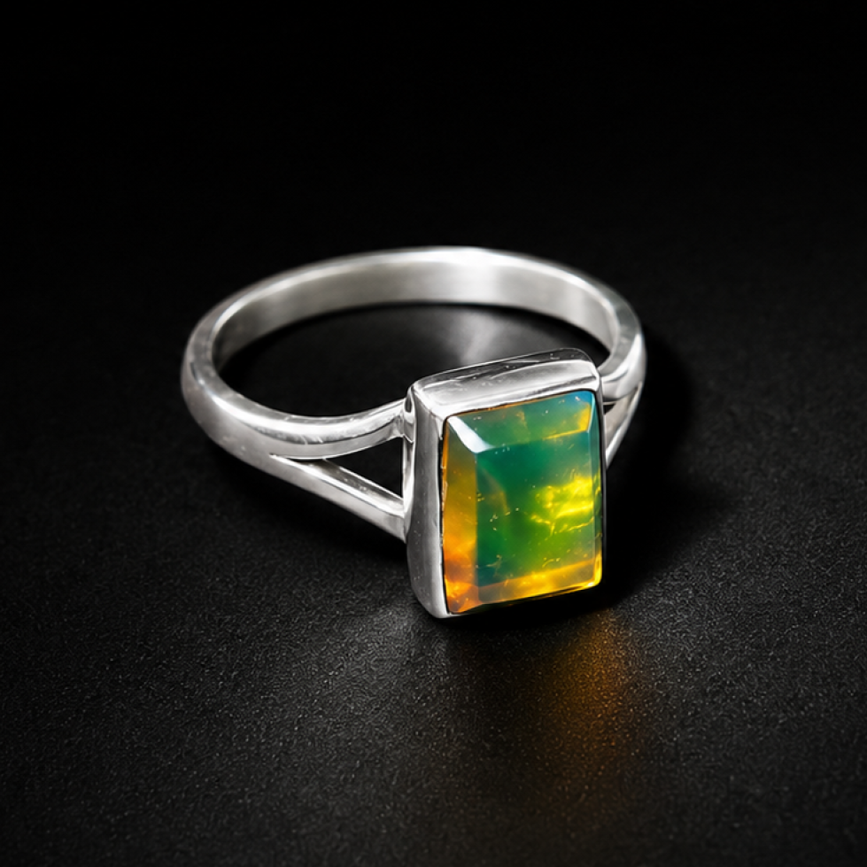 Natural Dominican Green Amber Ring 925 Sterling Silver Size 6.5 Clear Orange